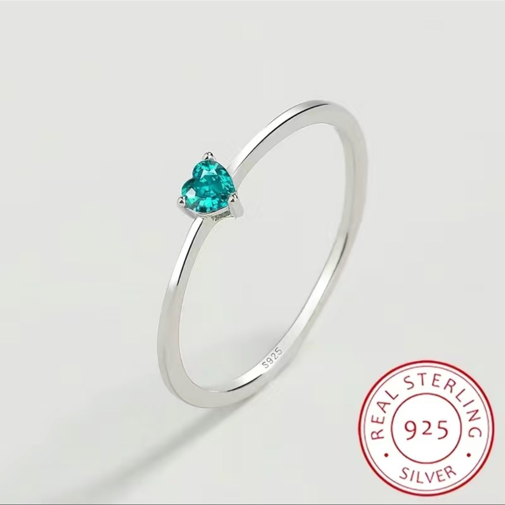 NWT 💍🩵 TURQUOISE AQUA .925 SILVER PLATED HEART PARAIBA TOURMALINE RING Size 7